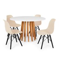 Mesa de Jantar Redonda Talia Amadeirada Branca 120cm com 4 Cadeiras Eames Eiffel Base Preta - Nude