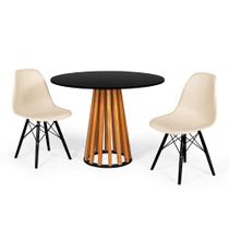 Mesa de Jantar Redonda Talia Amadeirada Preta 100cm com 2 Cadeiras Eames Eiffel Base Preta - Nude