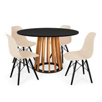 Mesa de Jantar Redonda Talia Amadeirada Preta 120cm com 4 Cadeiras Eames Eiffel Base Preta - Nude