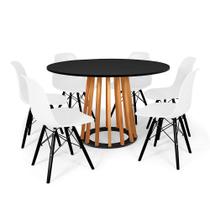 Mesa de Jantar Redonda Talia Amadeirada Preta 120cm com 6 Cadeiras Eames Eiffel Base Preta - Branco