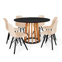 Mesa de Jantar Redonda Talia Amadeirada Preta 120cm com 6 Cadeiras Eames Eiffel Base Preta - Nude