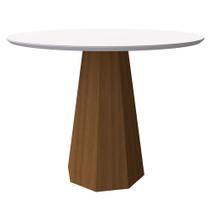 Mesa de Jantar Redonda Tampo com Vidro Agnes 120 cm Off White Base Imbuia - D'Rossi