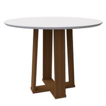 Mesa de Jantar Redonda Tampo com Vidro Lara 100 cm Off White Base Imbuia - D'Rossi