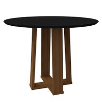 Mesa de Jantar Redonda Tampo com Vidro Lara 135 cm Preto Base Imbuia - D'Rossi