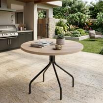 Mesa de Jantar Redonda Tampo Madeira Maciça 90cm com Base de Aço Casual Marrom/Preto/Pinus Mesa de Jantar Redonda Tampo Madeira Maciça 90cm com Base de Aço Casual Marrom/Preto/Pinus