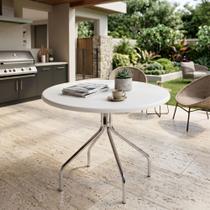 Mesa de Jantar Redonda Tampo MDF 90cm com Base de Aço Casual Branco/Cromado Mesa de Jantar Redonda Tampo MDF 90cm com Base de Aço Casual Branco/Cromado