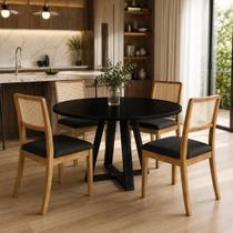 Mesa De Jantar Redonda Tampo MDF Com Vidro Temperado 4 mm Para 4 Cadeiras
