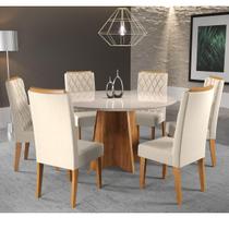 Mesa de Jantar Redonda Young Com 6 Cadeiras Iza Mel/Bege/Vd Off White Casa Giulia