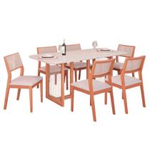 Mesa de Jantar Regia 1,80 com 6 Cadeiras Oiti Moderna e Espaçosa Madeira/Off White/Linho Cru
