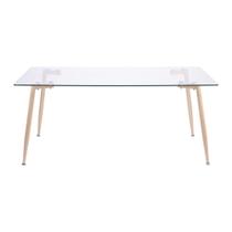 Mesa de Jantar Retangular 120 cm Taurus Base Metal Cor Madeira Tampo Vidro