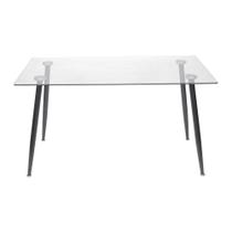 Mesa de Jantar Retangular 120 cm Taurus Base Metal Preto Tampo Vidro