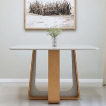 Mesa de Jantar Retangular 120cm Tampo com Vidro Sintonia Bege/Amêndoa Clean/Off White