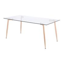 Mesa de Jantar Retangular 140 cm Falcon Base Metal Cor Madeira Tampo Vidro