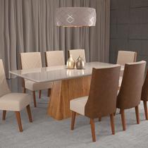 Mesa de Jantar Retangular 200x90 Haven com 8 Cadeiras em Madeira Maciça Topazio Bege/Mel/Off Whiti/D Mesa de Jantar Retangular 200x90 Haven com 8 Cadeiras em Madeira Maciça Topazio Bege/Mel/Off Whiti/D