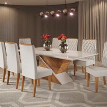 Mesa de Jantar Retangular 200x90 Noble com 8 Cadeiras Iza Bege/Mel/Off Whiti Mesa de Jantar Retangular 200x90 Noble com 8 Cadeiras Iza Bege/Mel/Off Whiti