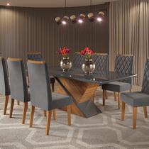 Mesa de Jantar Retangular 200x90 Noble com 8 Cadeiras Iza Cinza/Mel/Grafite