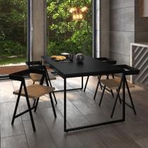 Mesa De Jantar Retangular 4 Lugares Preta Industrial Estilo Vintage 120x90cm