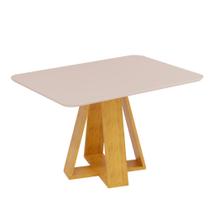 Mesa de Jantar Retangular 4 Lugares Tampo Chanfrado Curvo 120cm com Vidro Kiara Cedro/Off White - DJ Móveis Mesa de Jantar Retangular 4 Lugares Tampo Chanfrado Curvo 120cm com Vidro Kiara Cedro/Off White - DJ Móveis