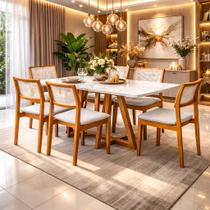 Mesa de Jantar Retangular 6 Lugares 160x90 Madeira Maciça Pérola com Tampo MDF/Vidro Off White