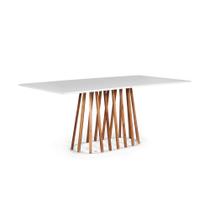 Mesa de Jantar Retangular 8 Lugares 200x90cm Base Madeira Gabi Branca - Straub Web
