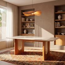 Mesa de Jantar Retangular 8 Lugares 210cm MDF/Vidro Tali CabeCasa MadeiraOriginals Bege