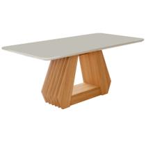 Mesa de jantar retangular Agata 180 cm Tampo MDF/Vidro Cimol Nature/Off White