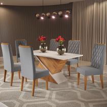 Mesa de Jantar Retangular Aike com 6 Cadeiras Iza Mel/Blonde/Cinza Casa Giulia Mesa de Jantar Retangular Aike com 6 Cadeiras Iza Mel/Blonde/Cinza Casa Giulia