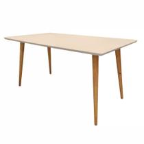 Mesa de Jantar Retangular Antonella 160x90 cm Off White Pés Retrô Castanho - D'Rossi