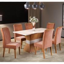 Mesa de Jantar Retangular Arizona Com 6 Cadeiras Fran Mel/Off White/Terracota Casa Giulia Mesa de Jantar Retangular Arizona Com 6 Cadeiras Fran Mel/Off White/Terracota Casa Giulia