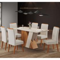 Mesa de jantar retangular benedita c/6 cad flora em madeira maciça mel/blonde/veludo marfim