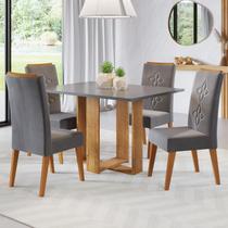 Mesa de Jantar Retangular Catedral C/4 Cad Flora em Madeira Maciça Mel/Cinza Brilho/V.grafite