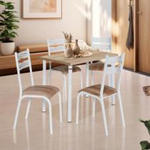 Mesa De Jantar Retangular Com 4 Cadeiras Aço 110cm Branco Carvalho Caspian Shop Jm