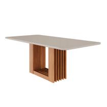 Mesa de Jantar Retangular com Tampo de Vidro Ariela Off White e Cinamomo 210 cm Mesa de Jantar Retangular com Tampo de Vidro Ariela Off White e Cinamomo 210 cm