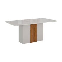 Mesa de Jantar Retangular com Tampo de Vidro Doha 100% MDF Off White e Amadeirado 160 cm Mesa de Jantar Retangular com Tampo de Vidro Doha 100% MDF Off White e Amadeirado 160 cm