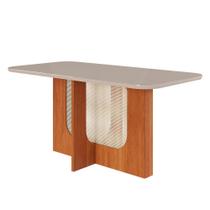 Mesa de Jantar Retangular com Tampo de Vidro Louise Cinamomo e Off White 160 cm Mesa de Jantar Retangular com Tampo de Vidro Louise Cinamomo e Off White 160 cm