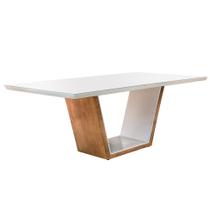 Mesa de Jantar Retangular com Tampo de Vidro Luna Off White e Imbuia 180 cm