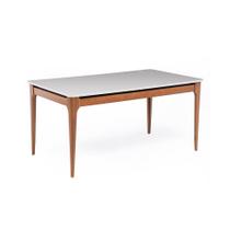 Mesa de Jantar Retangular com Tampo de Vidro Off White Addar Natural 160 cm