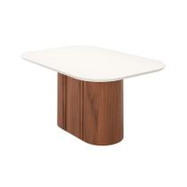 Mesa de Jantar Retangular com Tampo de Vidro Off White Kalina Canela 160 cm