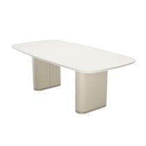 Mesa de Jantar Retangular com Tampo de Vidro Off White Lintz Bege e Champanhe 219 cm