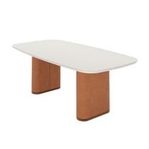 Mesa de Jantar Retangular com Tampo de Vidro Off White Lintz Caramelo e Canela 184 cm