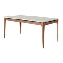 Mesa de Jantar Retangular com Vidro para 6 Lugares Addar 180 cm Natural com Off-White Fosco Mesa de Jantar Retangular com Vidro para 6 Lugares Addar 180 cm Natural com Off-White Fosco