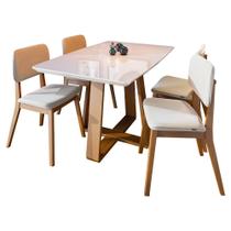 Mesa de Jantar Retangular com Vidro Wood e 4 Cadeiras Class Off White/Nature 120x90