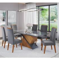 Mesa de Jantar Retangular Diane C/6 Cad Flora em Madeira Maciça Mel/Grafite/V.grafite