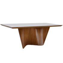 Mesa de Jantar Retangular Dunnas Nozes com Vidro Off White 180x100