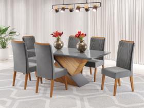 Mesa de Jantar Retangular Encantare com 6 Cadeiras Madeira Maciça Vegas Yescasa Cinza/Mel/Grafite
