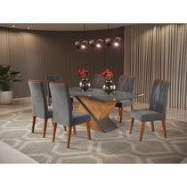 Mesa de Jantar Retangular Encantare com 6 Cadeiras Vegas MEL/CINZA/VELUDO GRAFITE/GRAFITE