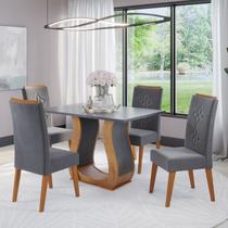 Mesa de Jantar Retangular Holden C/4 Cad Flora em Madeira Maciça Mel/Cinza Brilho/V.grafite