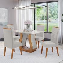 Mesa de Jantar Retangular Holden com 4 Cad Flora em Madeira Maciça Mel Blonde V.marfim