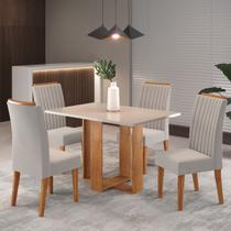 Mesa de Jantar Retangular Iluminata Com 4 cadeiras Fran Mel/Blonde/Marfim Casa Giulia Mesa de Jantar Retangular Iluminata Com 4 cadeiras Fran Mel/Blonde/Marfim Casa Giulia