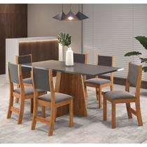Mesa de Jantar Retangular Jacarta com 6 Cadeiras Sol Cinza/Mel/Grafite